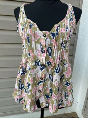 Maeve Olive, Pink & Navy Button-Front Sleeveless Camisole